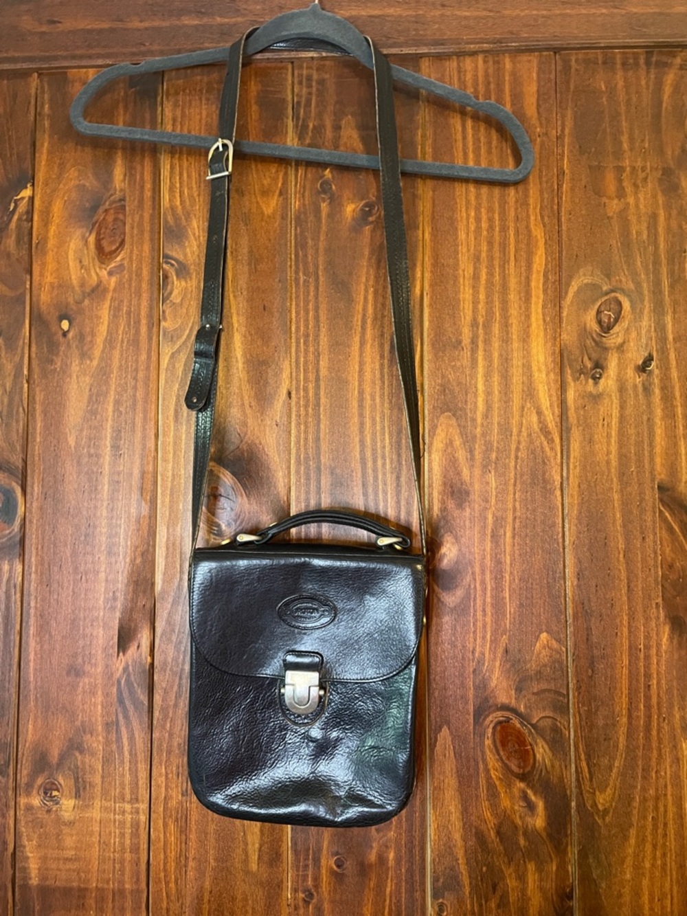 Vintage Oroton Australia Black Leather Crossbody Bag with Top Handle